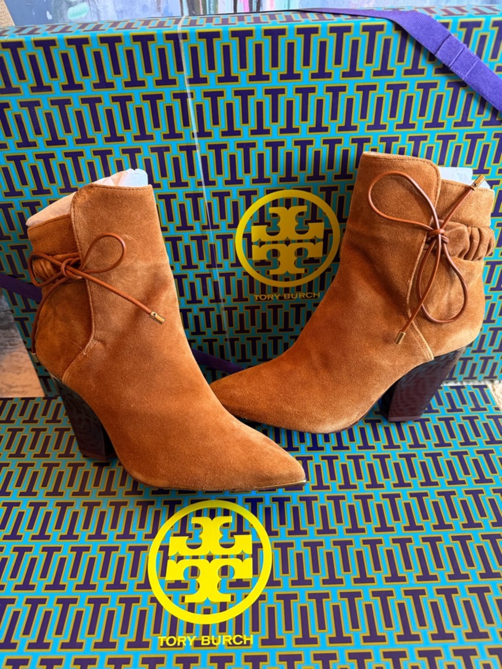 Tory Burch Lila Suede Pointed-Toe Ankle Bootie